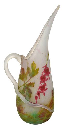 Daum Etched and Wheel Carved Glass Pitcher