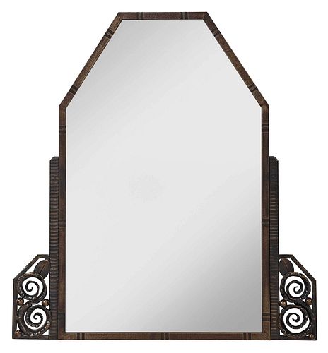 Signed Valentin Art Deco Wrought Iron Mirror
