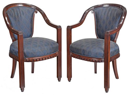 Pair Paul Follot Attributed Upholstered Armchairs