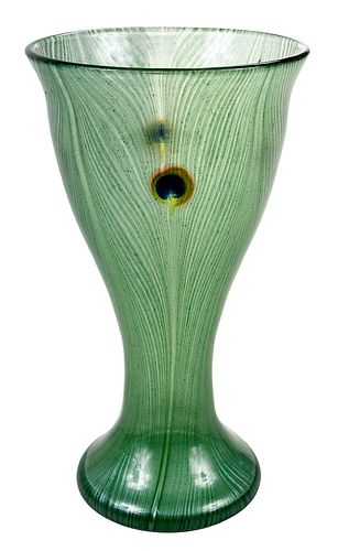 Loetz Attributed Peacock Art Glass Vase