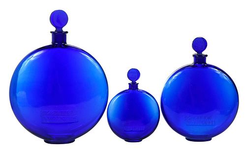 Three R. Lalique "Dans La Nuit" Glass Perfume Bottles