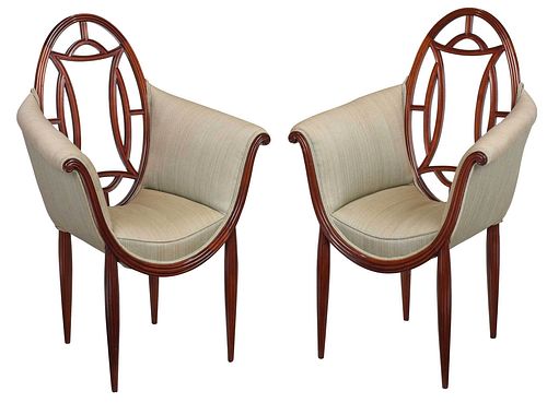 Fine Pair Art Deco Mahogany Upholstered Armchairs