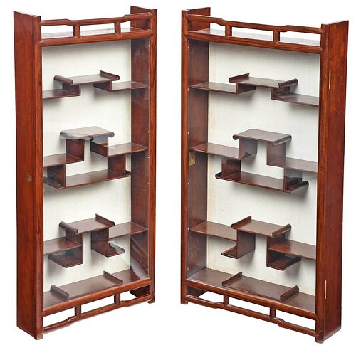 Two Similar Custom Figured Mahogany Hanging Cabinets