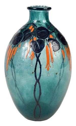 Marcel Goupy Enameled Art Deco "Fuchsias" Vase