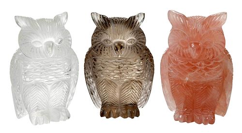 Three Idar-Oberstein Carved Owls