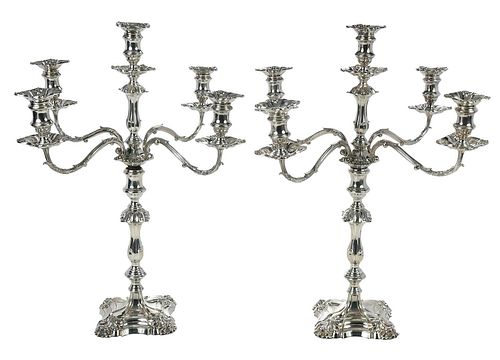 Pair of Victorian English Silver Five Light Candelabra