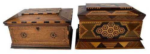 Two Geometric Inlaid Sailor's Boxes