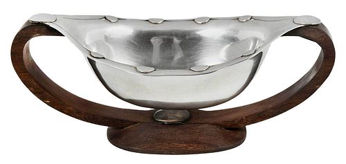 William Spratling Sterling Disc Bowl with Wooden Base