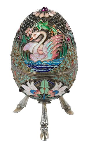 Russian Silver Enameled Footed Egg
