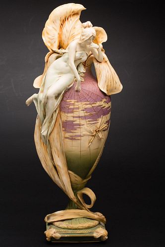 4777438: Art Nouveau Style Teplitz Figural Vase with Iris, 19th Century KL7CF