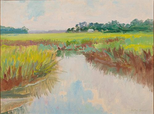 4777459: Hattie Saussy (Savannah, 1890-1978), Marsh Scene, Oil on Canvas KL7CL