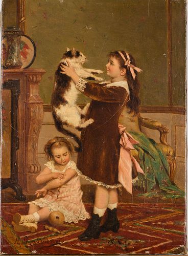 4777473: Alfred Rosenboom (Belgian, 19th Century), A Playful
 Kitten, Oil on Canvas KL7CL