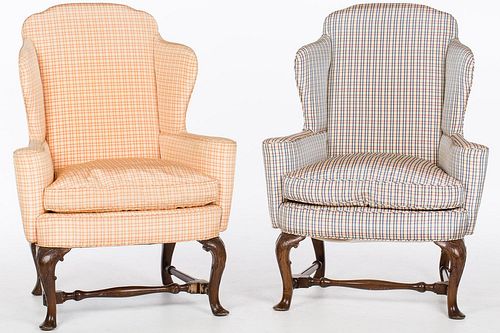 4777479: Pair of Queen Anne Style Mahogany Wing Back Chairs, 20th Century KL7CJ