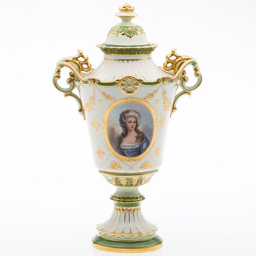 4777503: Royal Bonn Porcelain Lidded Urn Decorated with
 Portrait of a Woman, 19th Century KL7CF