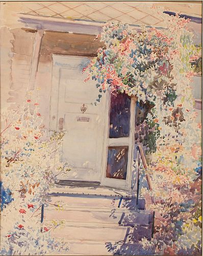 4777510: Hattie Saussy (Savannah, 1890-1978), Doorway with
 Flowers, Watercolor, 1942 KL7CL