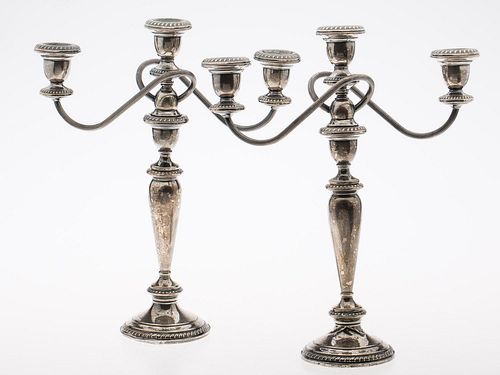 4777553: Pair of Weighted Sterling Silver Poole 3-Light Candelabra KL7CJ