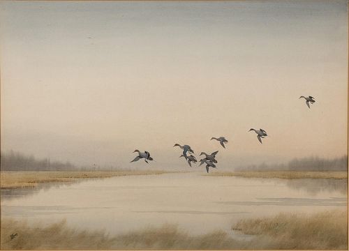 4777558: J.D. Knapp (California, b. 1881), Birds in Flight, Watercolor KL7CL