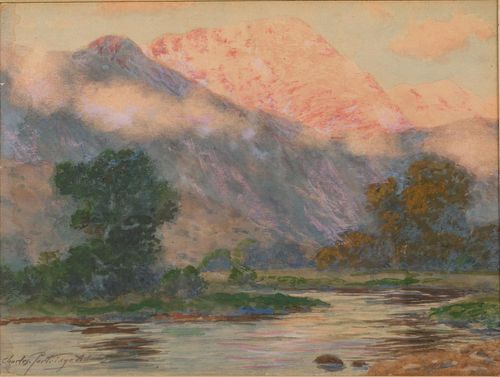 4777567: Charles Partridge Adams (CO/CA, 1858-1942), Pikes
 Peak at Sunrise Near Manitou,CO, Watercolor KL7CL