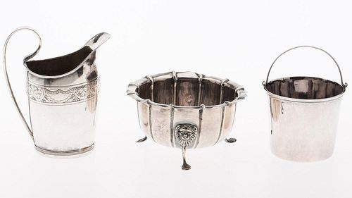 4777568: European Sterling Silver Small Pitcher, Footed
 Bowl and Bucket with Swing Handle KL7CQ