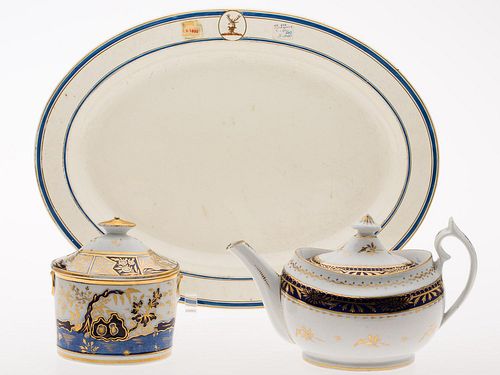 4777571: Three English Blue and Gilt Decorated Ceramic and
 Pottery Articles, 19th Century KL7CF