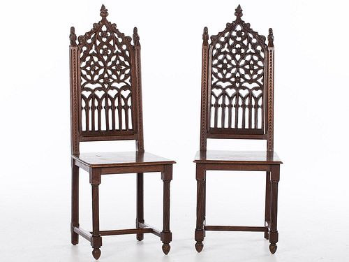 4777595: Pair of French Renaissance Revival Plank Seat Side
 Chairs, 19th Century KL7CJ