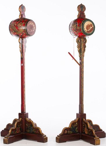 4777606: Pair of Tibetan Ceremonial Standing Drums on Bases KL7CC