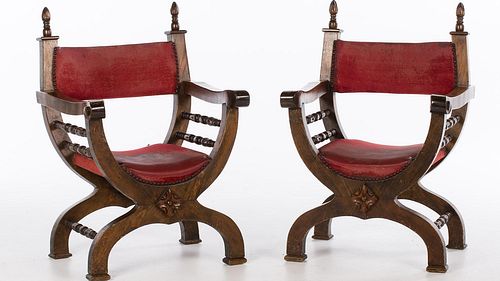 4777608: Pair of Stained Wood Savanarola Chairs KL7CJ