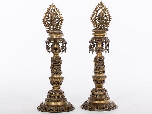 4777609: Two Large Indian Brass Candlesticks KL7CC