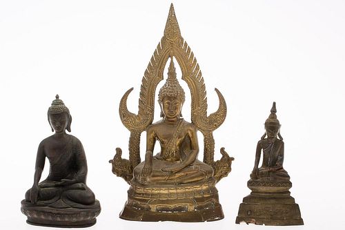 4777613: 3 Tibetan Cast Brass and Bronze Seated Buddhas KL7CC