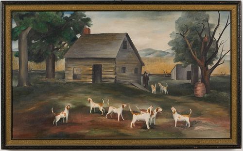 4777617: Ida Ten Eyck O'Keeffe (NY/CA/WI, 1889-1961), Ozark
 Fox Hounds, Oil on Canvas KL7CL