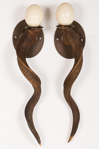 4777641: Pair of Horn and Ostrich Egg Sconces KL7CJ