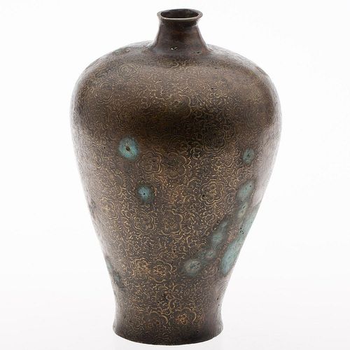 4777642: Chinese Bronze Vase with Gold Floral Decoration KL7CC