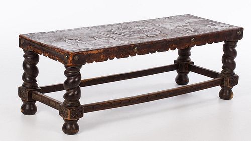4777658: Spanish Style Oak Leather Covered Bench, Late 19th Century KL7CJ