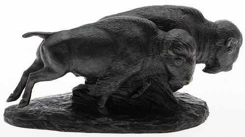 4777661: Joseph L. Boulton (American, 1896-1981), Two Buffalo,
 Cast Bronze Sculpture KL7CL