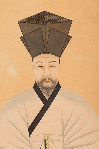 4777672: Scroll Painting of Man in White Robe with Black Hat KL7CC