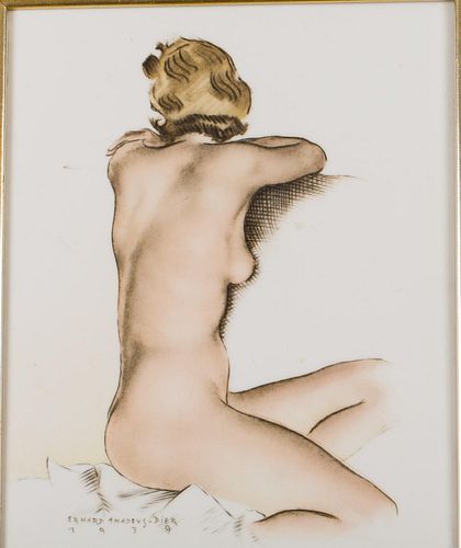 4777681: Erhard Amadeus-Dier (Austrian, 1893-1969), Nude,
 Painted Tile Plaque, 1939 KL7CL