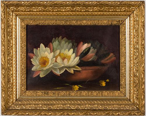 4777695: American School, Water Lilies, Oil on Canvas, 19th C KL7CL