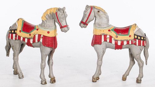 4777703: Two Painted Cast Iron Miniature Carousel Horses KL7CJ