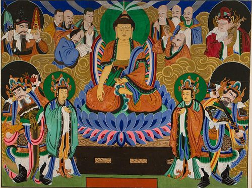 4795590: Large Southeast Asian Painting of Buddha with Multiple Figures KL7CC