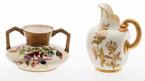 4795630: Royal Worcester Pitcher and a Floral Painted Vase KL7CF