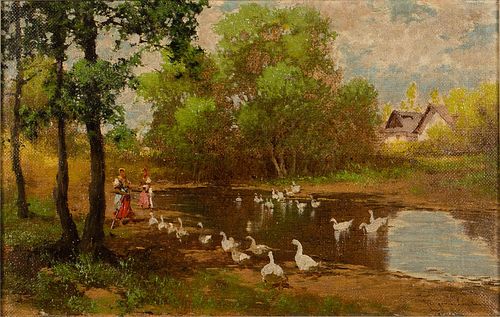 4796948: Laszlo Neogrady Jr. (Hungarian, 20th Century),
 Feeding the Ducks, Oil on Canvas KL7CL