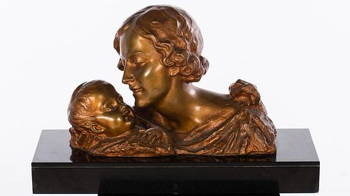 4796949: Alexandre Ouline (Belgian, 1918-1940), Mother and
 Child, Cast Bronze Sculpture KL7CL