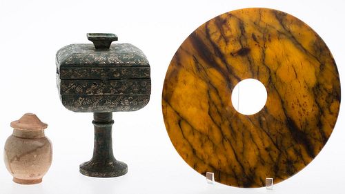 4643718: Three Chinese Stone, Metal and Ceramic Articles KL6CC