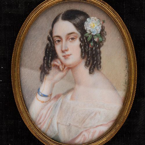 4643721: Karl von Saar (Austrian, 1797-1853), Portrait Miniature
 of a Lady in a Pink Dress KL6CL