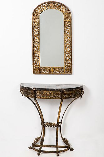 4660560: Gilt Metal Marble Top Console Table with Matching Mirror, c. 1920's KL6CJ