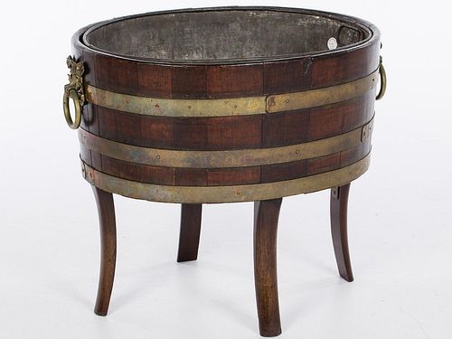 4642563: Regency Mahogany Brass Bound Wine Cooler, First
 Quarter 19th Century, on Later Stand TF1SJ