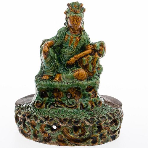 4642564: Polychrome Glazed Biscuit Porcelain Figure of a
 Seated Guanyin, Ming Dynasty (1368-1644) TF1SF