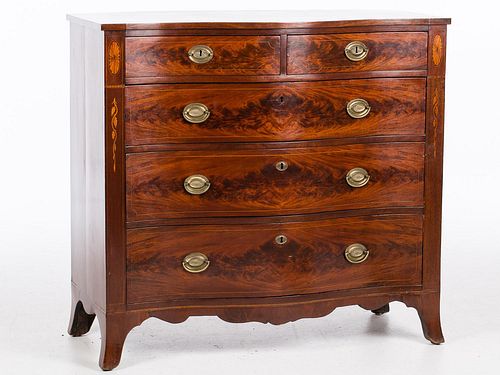 4642590: American Inlaid Mahogany Serpentine Front Chest
 of Drawers, 19th Century TF1SJ
