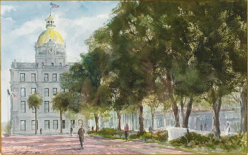4642593: Ray Ellis (Martha's Vineyard/Georgia 1921-2013),
 Savannah City Hall, Watercolor on Paper TF1SL
