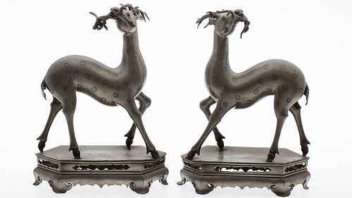 4642594: Pair of Chinese Pewter Spotted Deer, 18th Century TF1SC